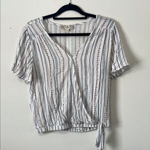 Pink Republic White and Black with orange Striped Wrap Blouse